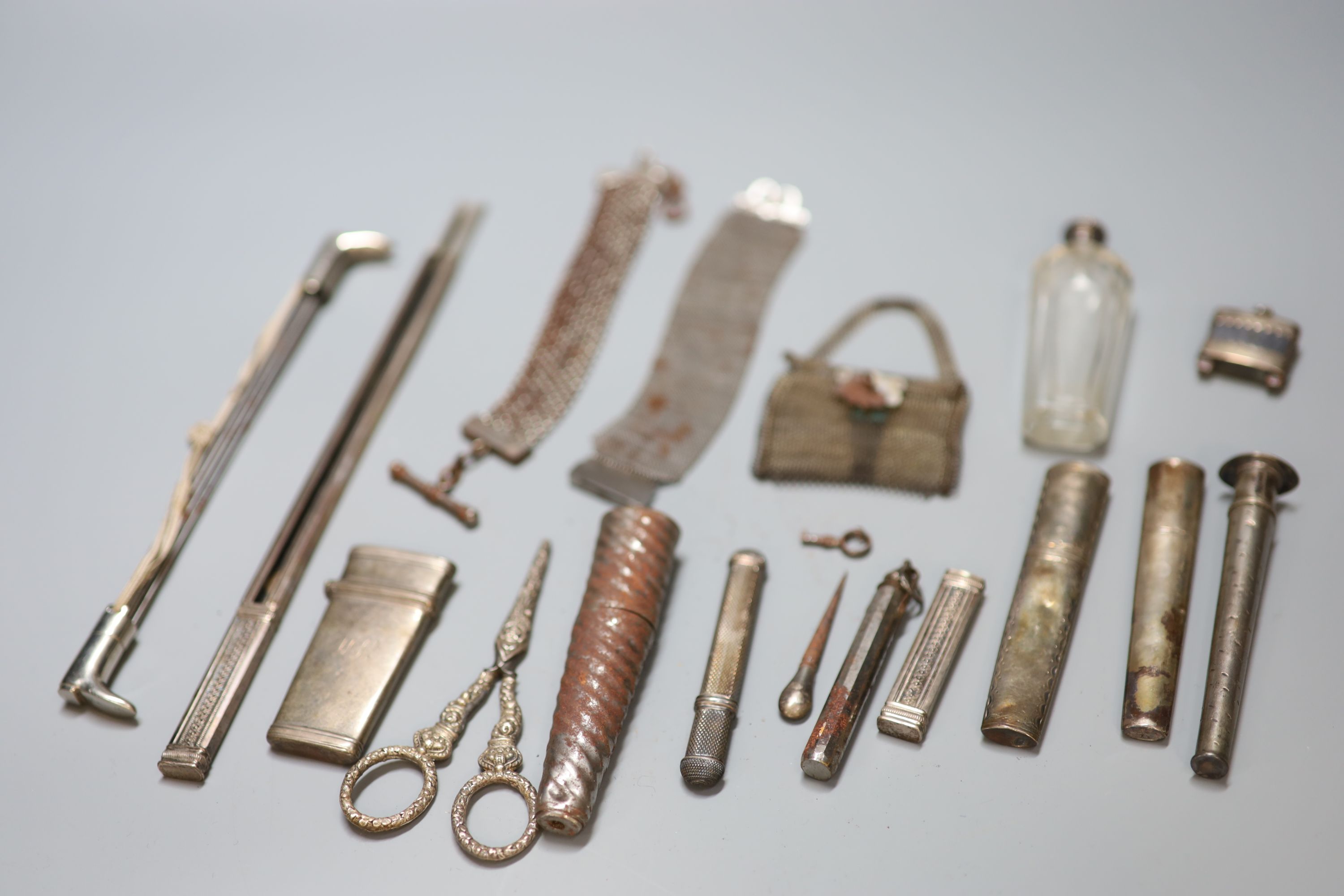 A group of 18th / 19th century silver and white metal sewing accessories